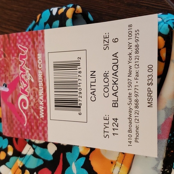 Kanu Surf Coral Reef Beach Sport Wrap Around Bikini | Caitlin Black/Aqua Size 6 - Picture 7 of 8